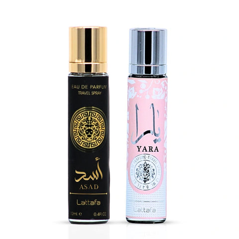 Asad & Yara Eau de Parfum Travel Sprays 12ml by Lattafa | Elevate Any Moment with the Lattafa Travel Duo (Bundle) - Intense Oud