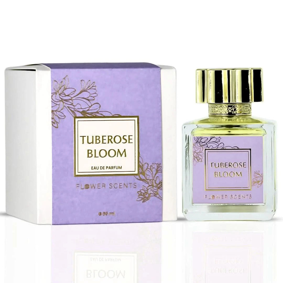 Flower Scents Tuberose Bloom Eau de Parfum spray bottle, 65ml, with floral design and elegant packaging.