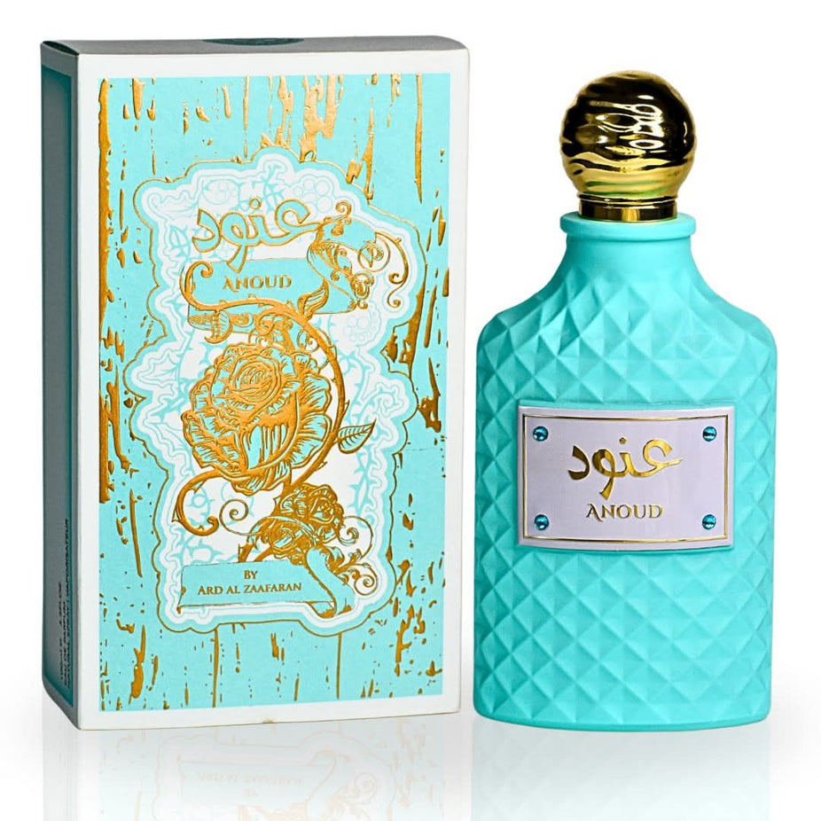 Anoud Eau de Parfum spray bottle by Ard Al Zaafaran, 100ml (3.4 oz), with elegant packaging and floral fragrance design.