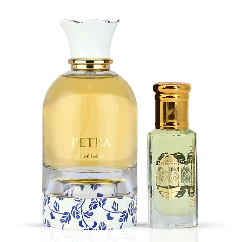 Petra Eau De Parfum Spray 100ml (3.4 oz) by Lattafa & Joodie Perfume Oil 12ml (0.40 oz) by Intense Oud | Elegance Layered To Perfection (Bundle) - Intense Oud