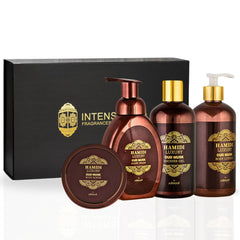 4PCS LUXURY OUD MUSK - Bath & Body Gift Set Magnetic Box By Hamidi | Ultra Moisturizing, Skin-Nourishing, Naturally Derived Ingredients. (Pack Of 4) - Intense Oud