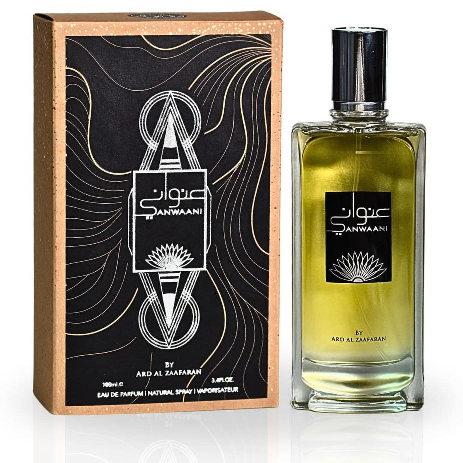 Anwaani EDP spray by Ard Al Zaafaran, 100ml, showcasing the luxurious bottle of long-lasting, refreshing Eau De Parfum.