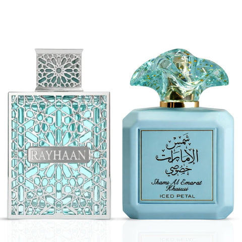 Rayhaan Aquatica by Rayhaan & Iced Petal by Ard Al Zaafaran Eau de Parfum Sprays 100ml (3.4 oz) (Bundle)