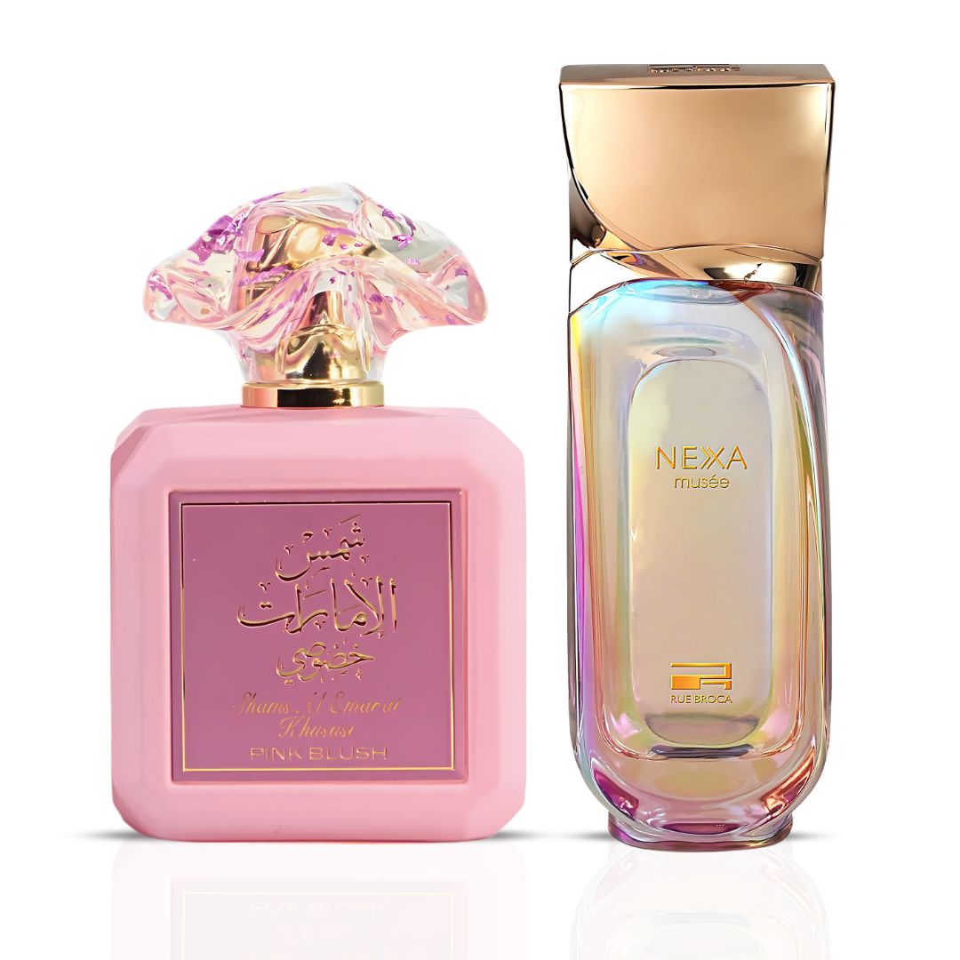 Pink Blush Shams Al Emarat Khususi by Ard Al Zaafaran & Nexa Musee Pour Femme by Rue Broca - Eau De Parfum Sprays 100ML | A Bundle of Sweet, Floral Elegance with a Warm, Sensual Finish. (Bundle) - Intense Oud