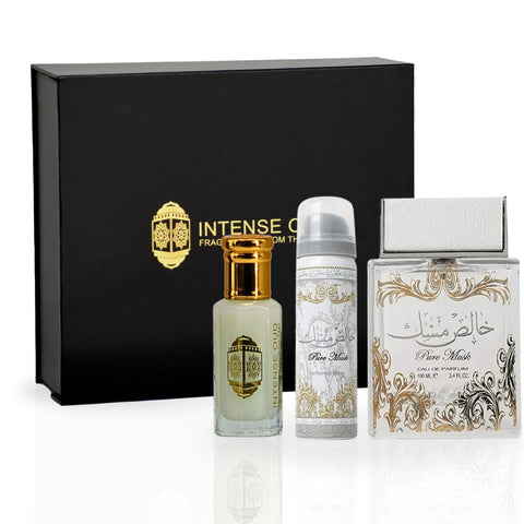 Pure Musk With DEO EDP Spray 100ML By Lattafa & Musk Tahara Perfume Oil 12ML (0.40 OZ) By Intense Oud With Magnetic Gift Box | Indulge In Elegance With Every Note. - Intense Oud