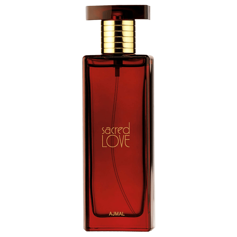 Ajmal Sacred Love for Women Eau De Parfum 50ml bottle with elegant packaging and floral design.