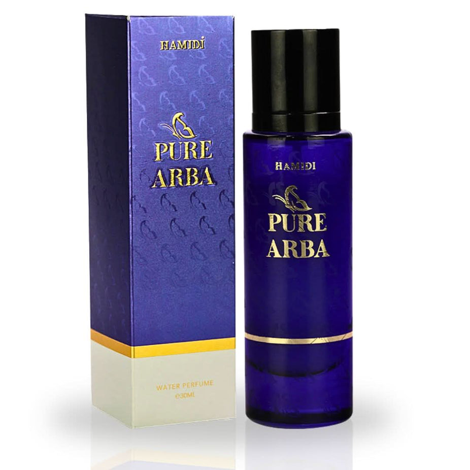 Hamidi PURE ARBA Water Perfume Spray 30ML bottle with elegant packaging, showcasing the luxurious fragrance essence.