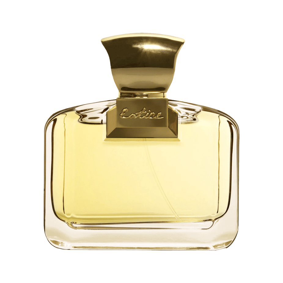Ajmal Entice for Women EDP 75ML bottle with elegant floral and fruity design, showcasing the perfume's packaging and branding.