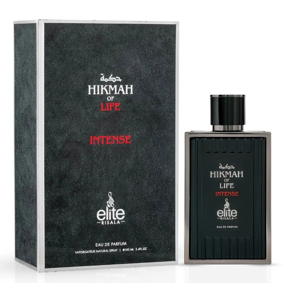 Elite Risala Hikmah of Life Intense Eau de Parfum spray 100ml bottle with elegant packaging and fragrance details.