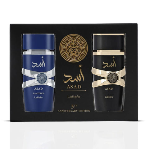 Asad & Asad Zanzibar Eau De Parfum Sprays 100ML (3.4 OZ) by Lattafa | Smoky Heat & Ocean Breeze—Bold Contrasts, One Signature Style. (Gift Set) - Intense Oud