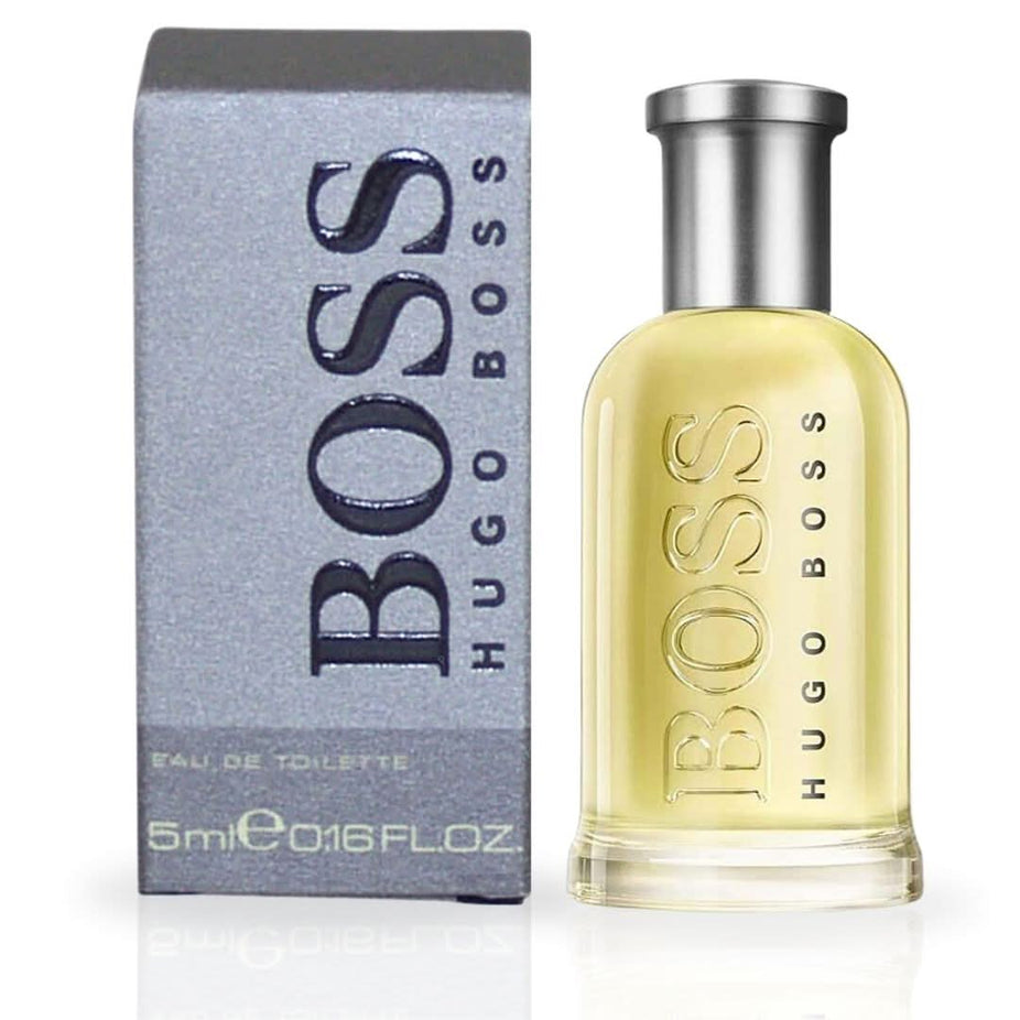 Hugo Boss Boss No. 6 Men Eau De Toilette mini fragrance bottle, 5ml, with sleek packaging and elegant design.