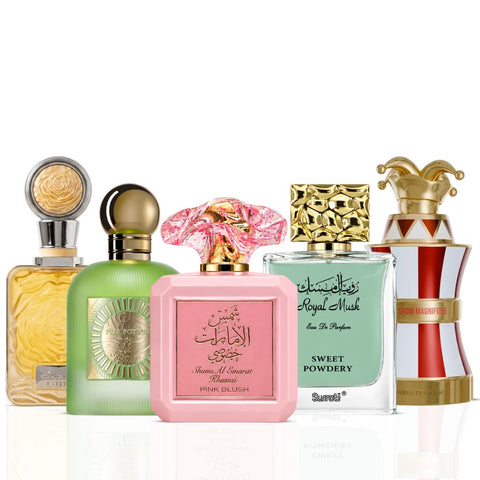 Sweet Powdery by Surrati, Pear potion & Show Magnifique by Paris Corner, Pink Blush & Rafeef by Ard Al Zaafaran by Ard AL Zaafaran Eau de Parfum Sprays 100ml (Bundle)