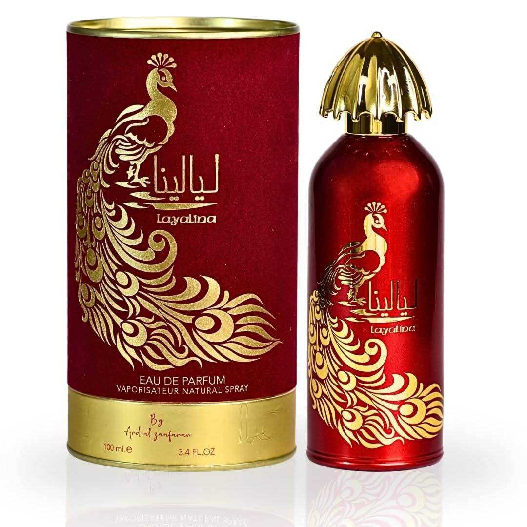 Layalina EDP Spray by Ard Al Zaafaran, 100ml Eau De Parfum bottle with elegant floral design and fragrance details.