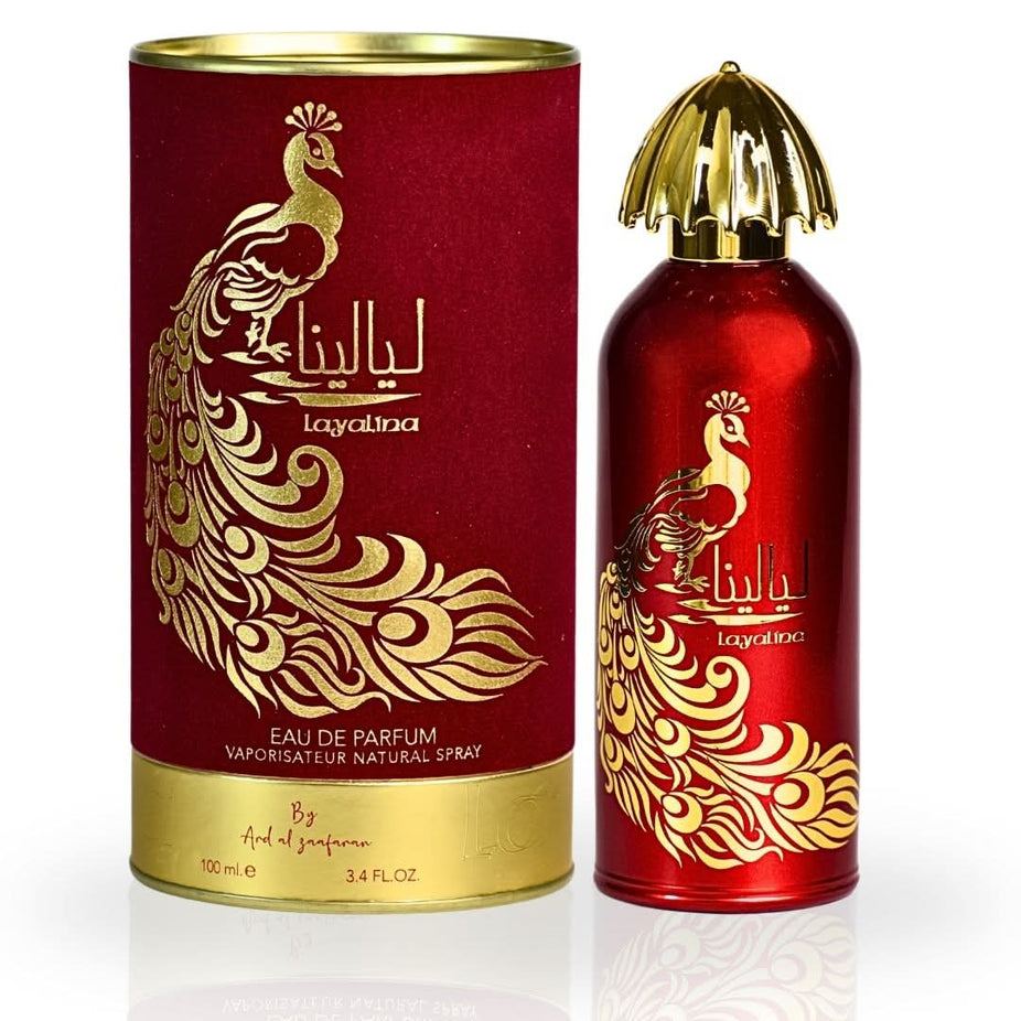 Layalina EDP Spray by Ard Al Zaafaran, 100ml Eau De Parfum bottle with elegant floral design and fragrance details.