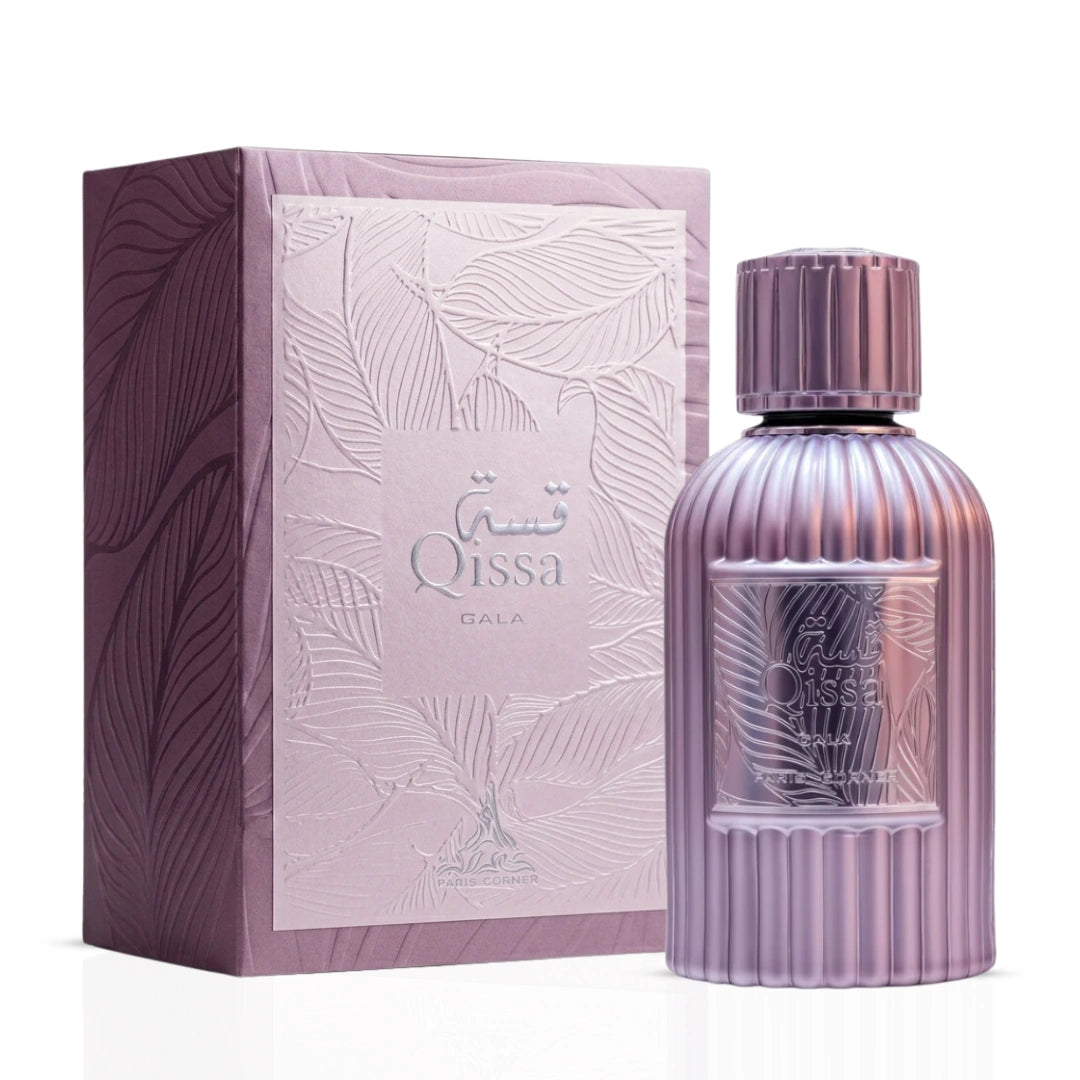 Paris Corner Qissa Gala Eau de Parfum spray 100ml bottle with elegant packaging and perfume design.