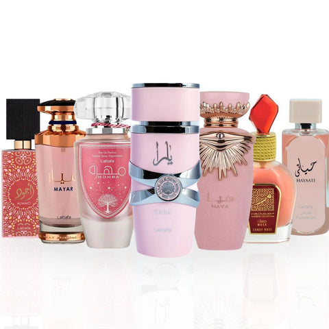 LATTAFA PINK COLLECTION - Eau De Parfum Sprays For Women By Lattafa | Long Lasting, Fresh, Floral Scents With A Touch Of Elegance. (PACK OF 7) - Intense Oud