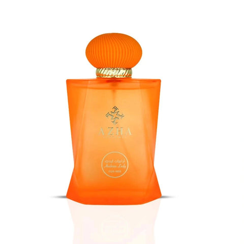 Arabian Lady for Her Azha Eau de Parfum spray 100ml in velvet pouch, featuring elegant bottle design and floral notes.