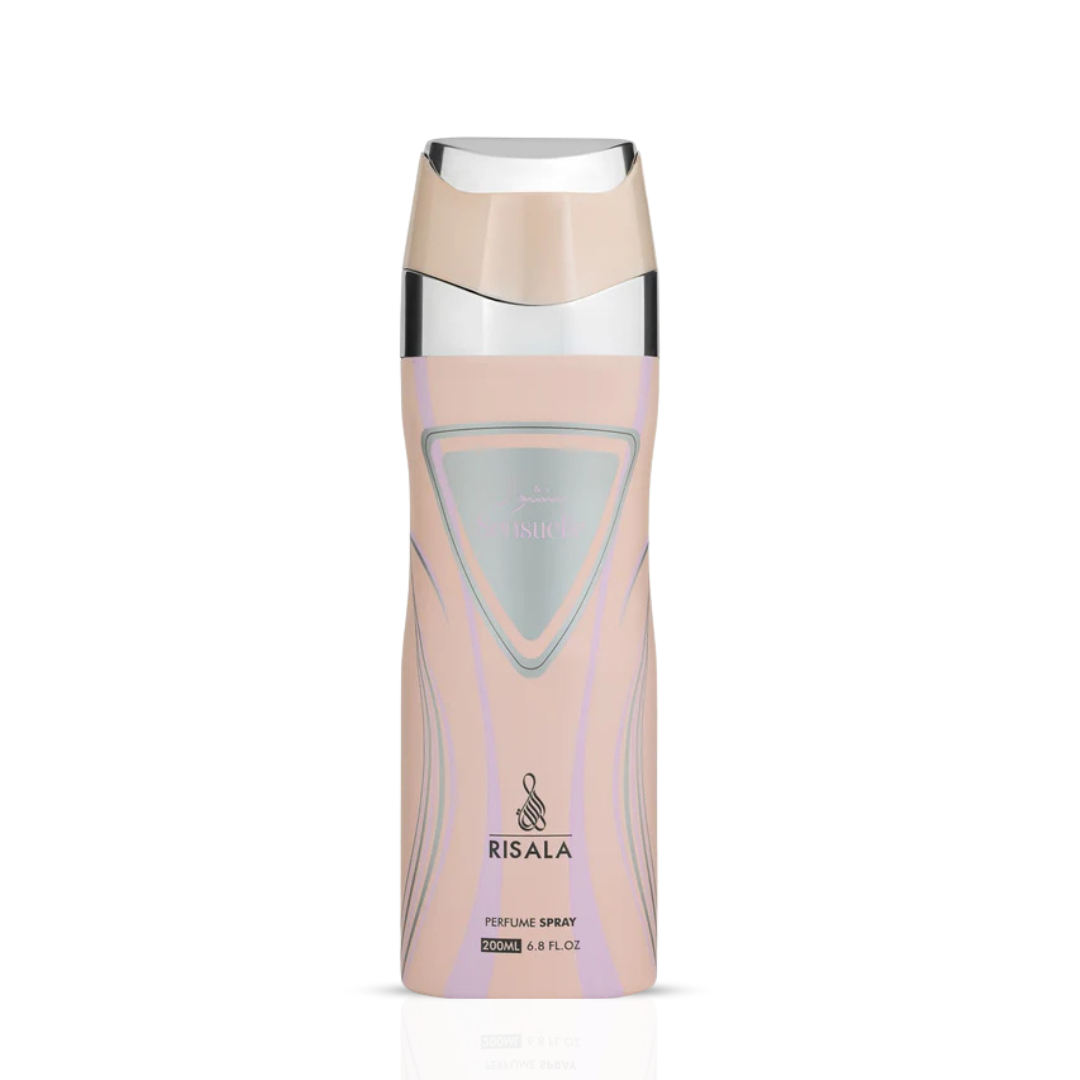 RISALA Sensuelle perfumed body spray 200ml deodorant bottle with floral and fruity scent design.
