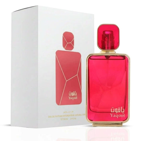 Arabian Oud Yaqoot Eau de Parfum spray 100ml bottle, elegant design, showcasing the luxury fragrance packaging.