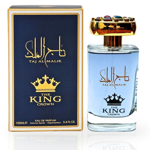 Taj Al Malik EDP Spray by Ard Al Zaafaran, 100ML, featuring warm spicy and floral fragrance, with a sleek perfume bottle.