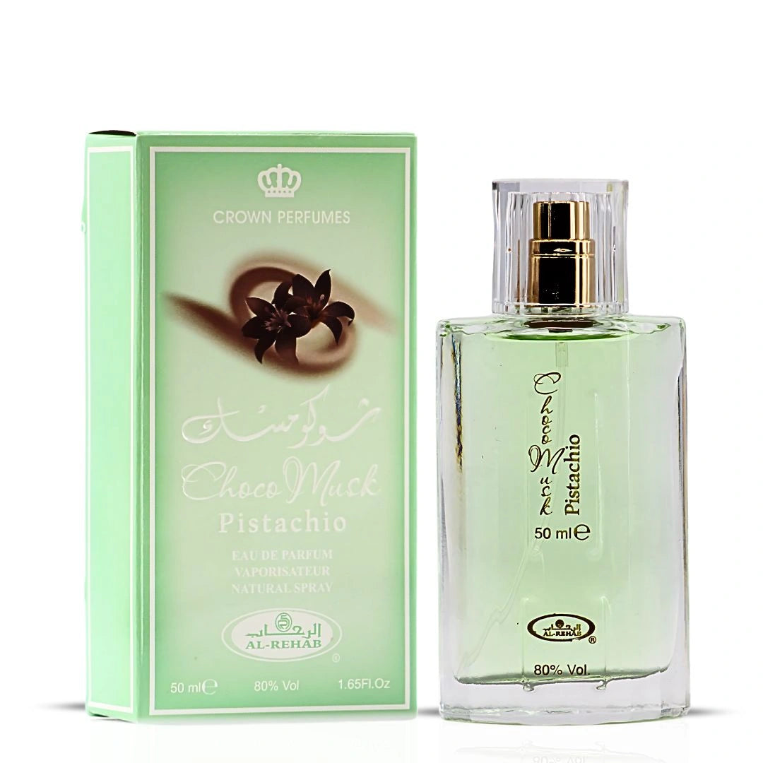 Choco Musk Pistachio Eau De Parfum Spray 50ML (1.65 OZ) by Al Rehab | A Nutty Temptation Too Good to Resist - Intense Oud