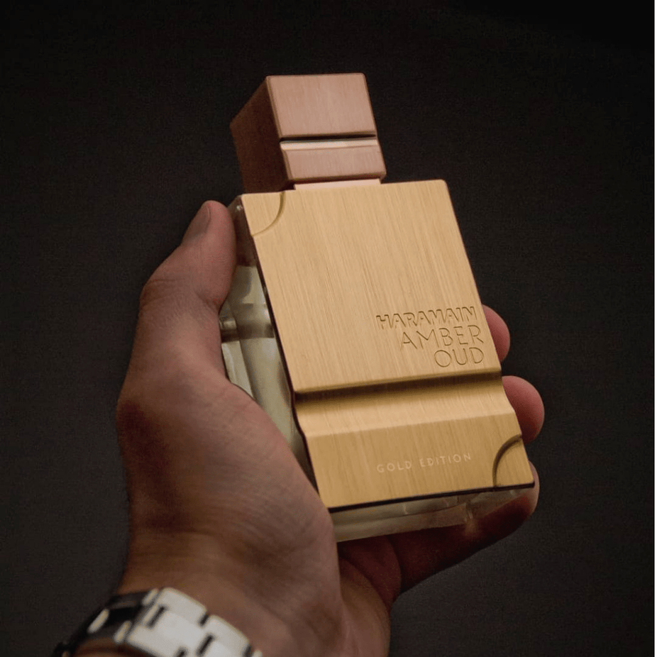 Al Haramain Amber Oud Gold Edition Eau de Parfum spray bottle, 60ml, with gold accents and elegant packaging.