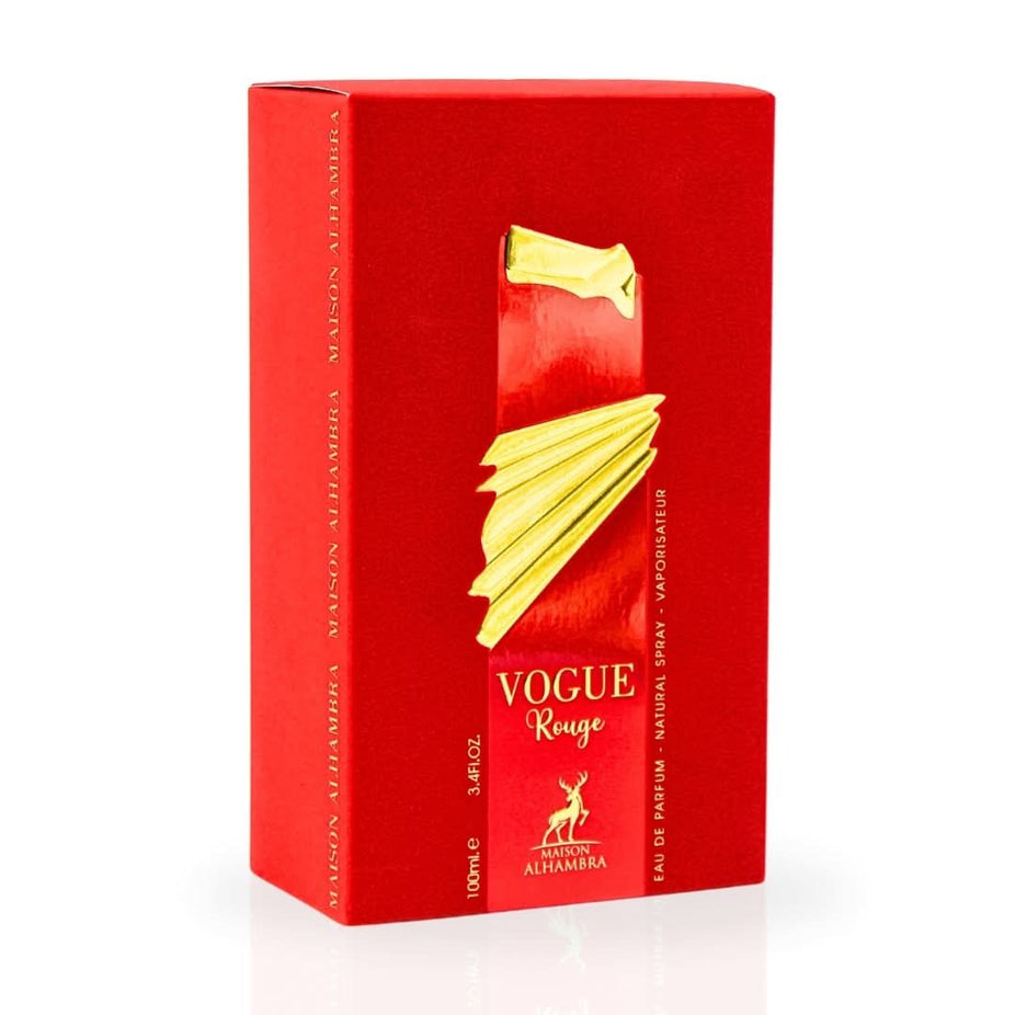 Maison Alhambra Vogue Rouge Eau de Parfum spray 100ml bottle with elegant design and branding visible.