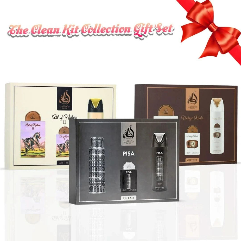 Lattafa Art of Nature II Pisa and Vintage Radio gift set bundle, featuring elegant packaging and vintage-inspired design.