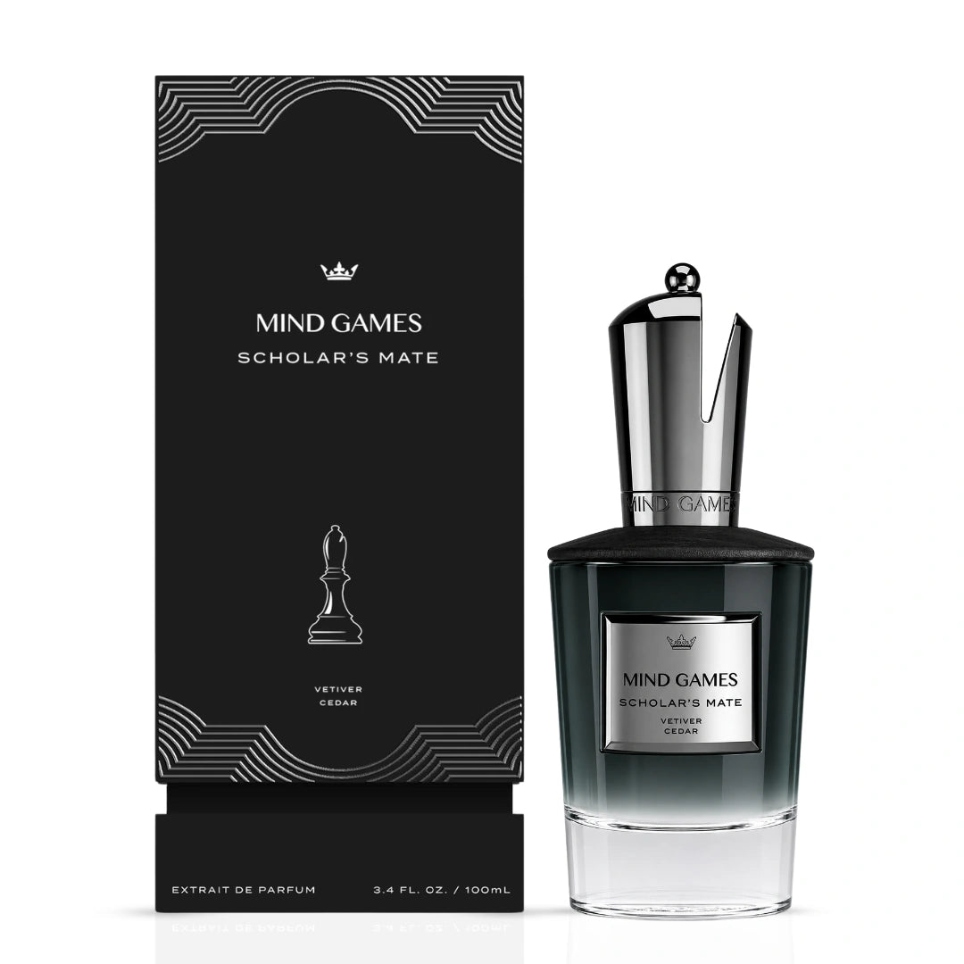 Mind Games Scholar’s Mate Extrait de Parfum 100ml EDP bottle with elegant packaging, showcasing the fragrance design.