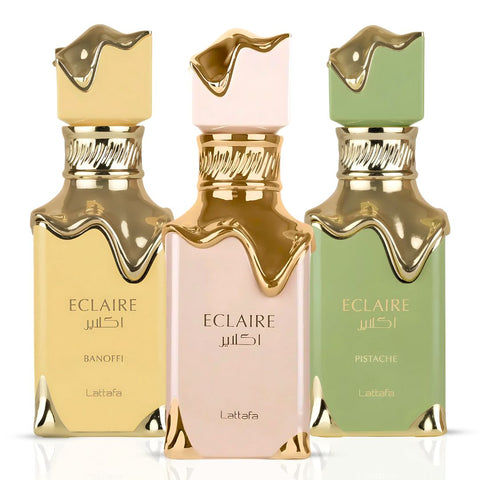 Eclaire, Eclaire Banoffi & Eclaire Pistache Eau de Parfum Sprays 100ml by Lattafa (Bundle) - Intense Oud