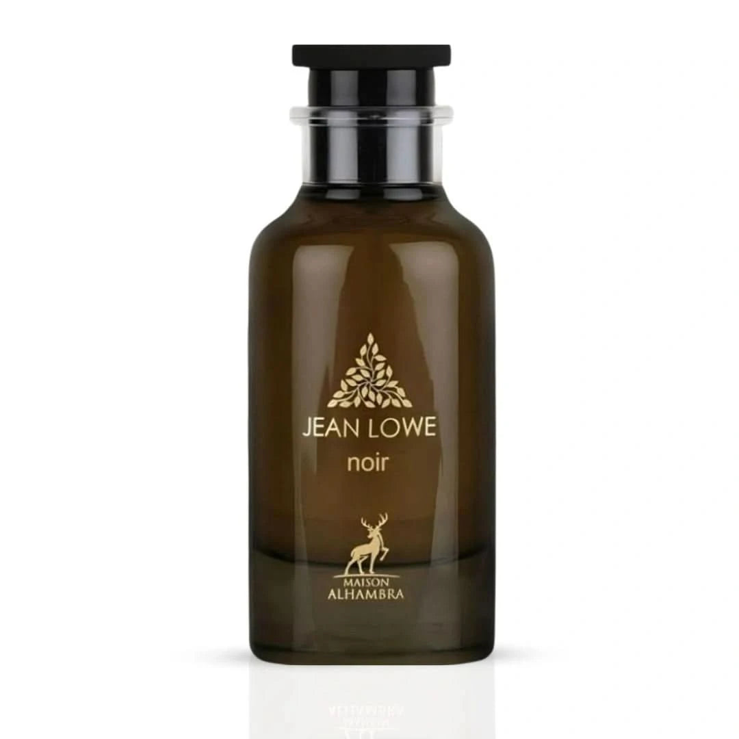 Maison Alhambra Jean Lowe Noir Eau de Parfum spray in 100ml bottle, presented with a velvet pouch, elegant fragrance for women