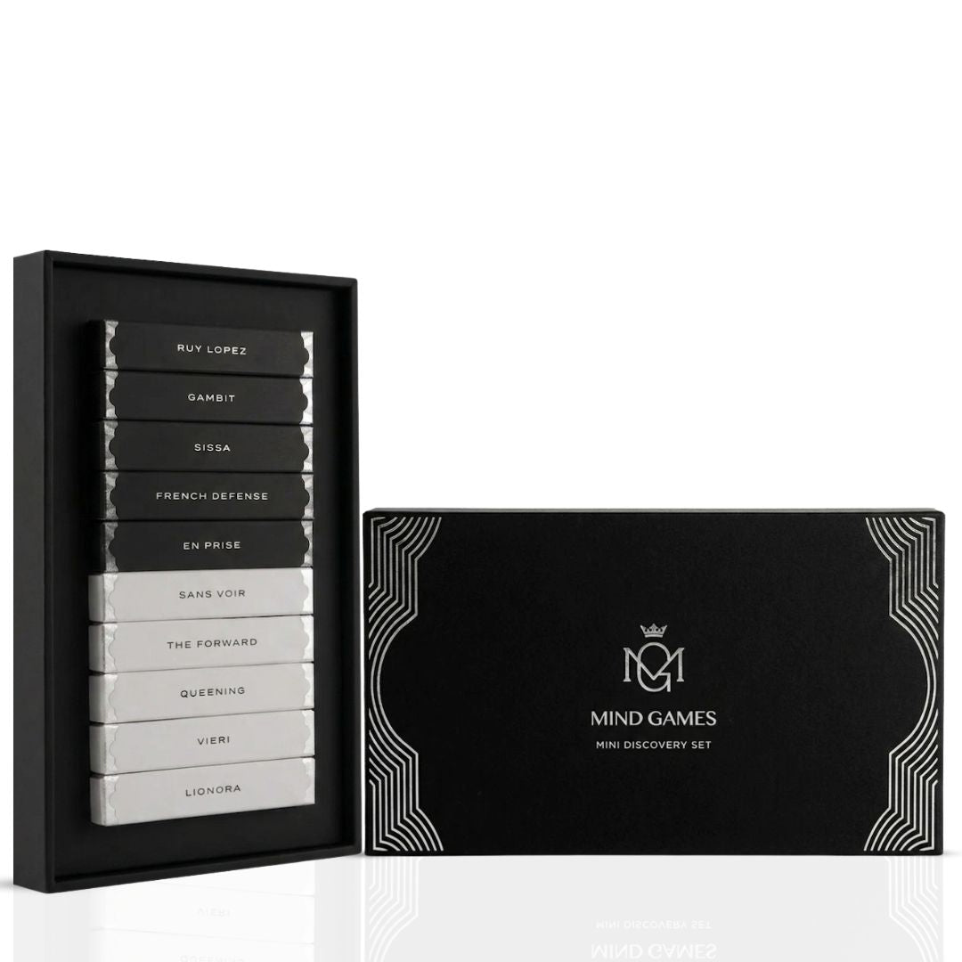 Mind Games Soulmate Collection 10-piece sample discovery set with 2ml bottles, showcasing a variety of scents in small vials.