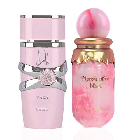Yara by Lattafa & Marshmallow Blush by Paris Corner Eau de Parfum Sprays 100ml (3.4 oz) (Bundle)