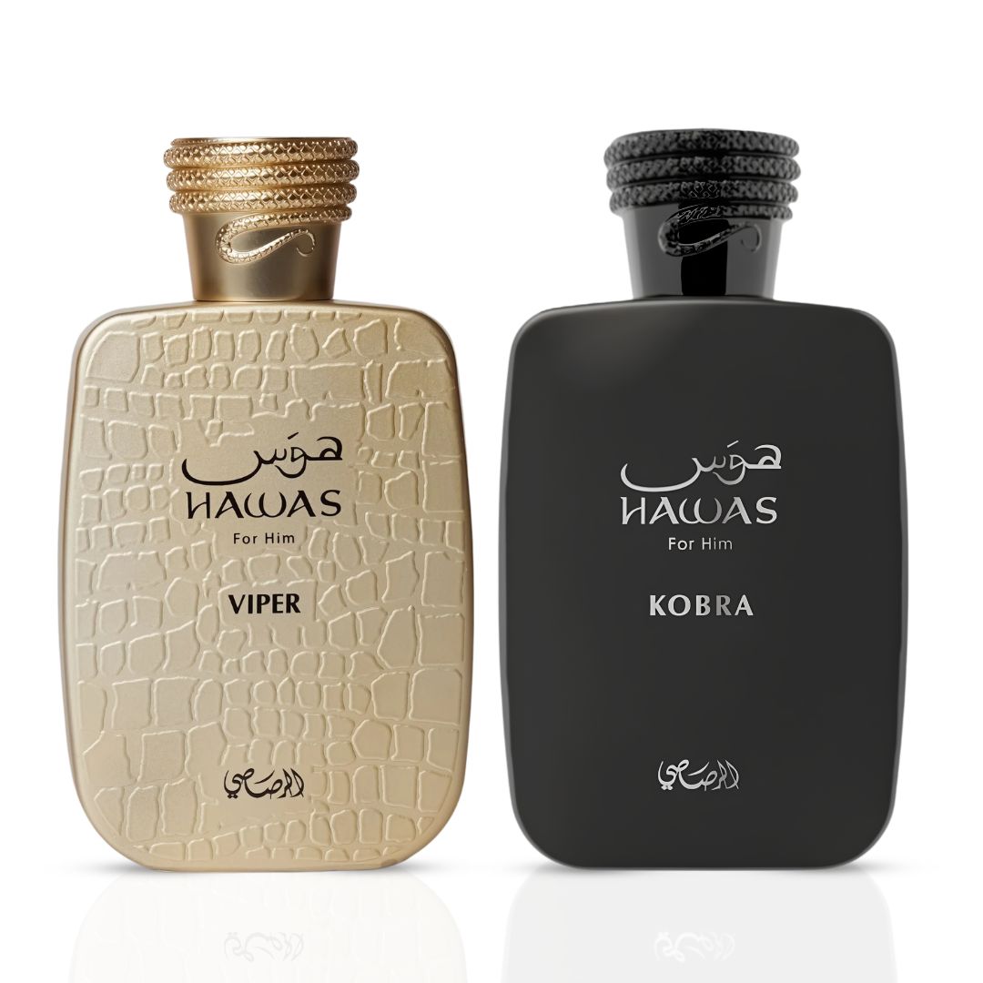 Hawas Viper & Hawas Kobra Eau de Parfum Sprays 100ml (3.4 oz) by Rasasi (Bundle)