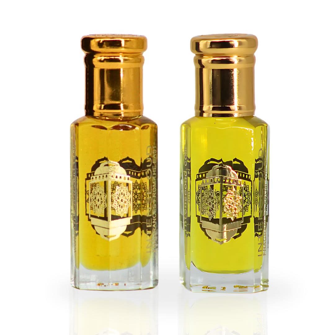 Bundle of Intense Oud Coco Madam and Poison Girl perfume oils for women in 12ml bottles with black gift box, elegant fragrance set