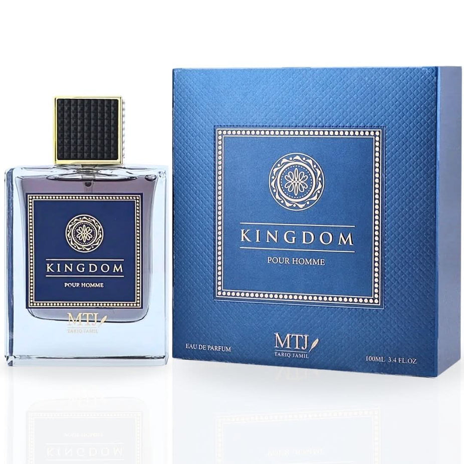 MTJ Kingdom Pour Homme EDP spray 100ML, featuring a vibrant citrusy and woody masculine scent in a sleek bottle.