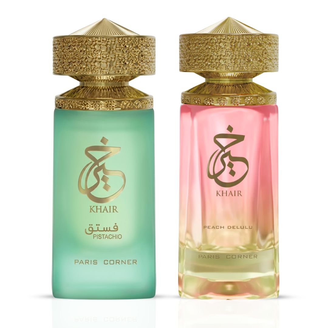 Khair Pistachio & Khair Peach Delulu Eau de Parfum Spray 100ml (3.4 oz) by Paris Corner (Bundle)