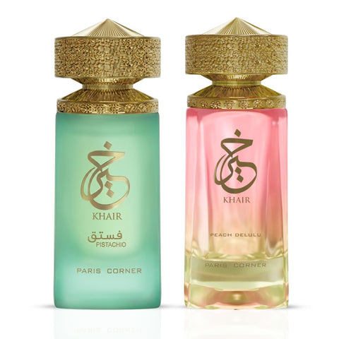 Khair Pistachio & Khair Peach Delulu Eau de Parfum Spray 100ml (3.4 oz) by Paris Corner (Bundle)