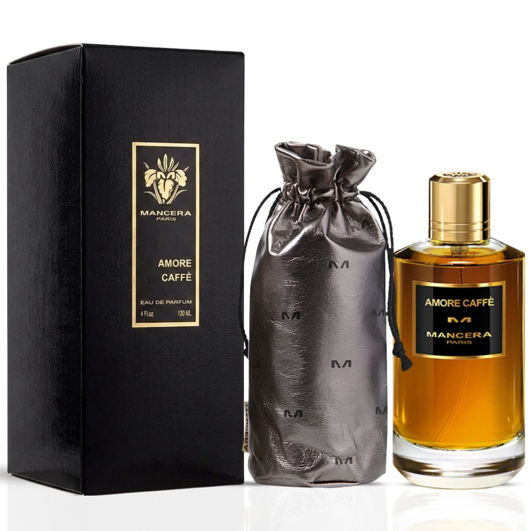 Mancera Amore Caffè Eau de Parfum spray 120ml bottle, elegant packaging, showcasing the fragrance for women and men.