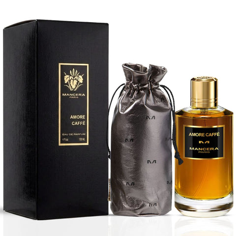 Mancera Amore Caffè Eau de Parfum spray 120ml bottle, elegant packaging, showcasing the fragrance for women and men.
