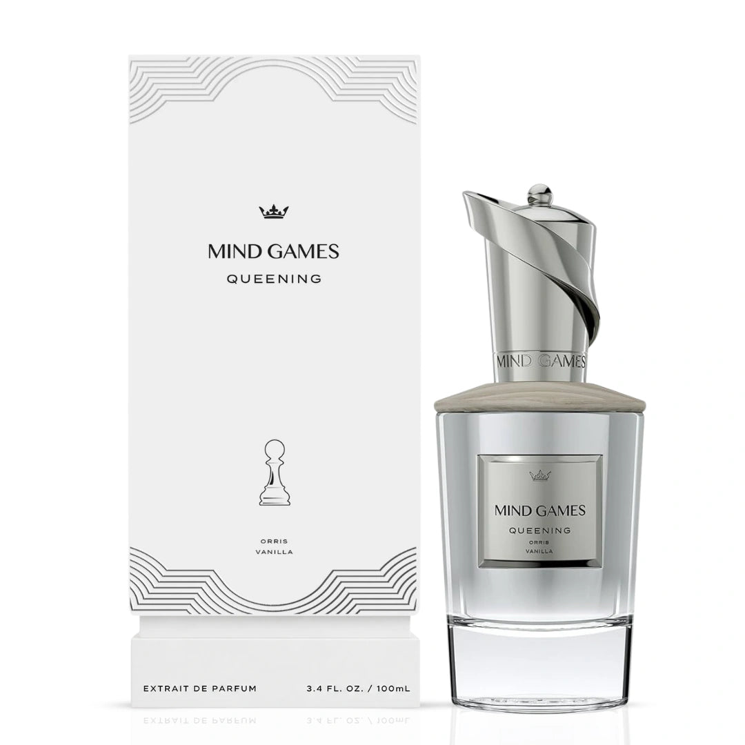 Soulmate Queening Extrait de Parfum by Mind Games 100ml EDP bottle with elegant black cap and minimalist label.