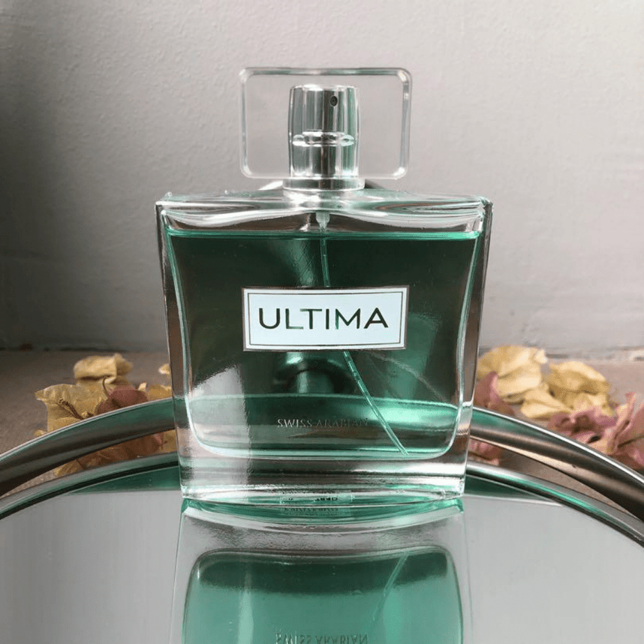 Swiss Arabian Ultima for Men Eau De Parfum 100ML bottle, sleek design with dark-colored glass and silver cap.