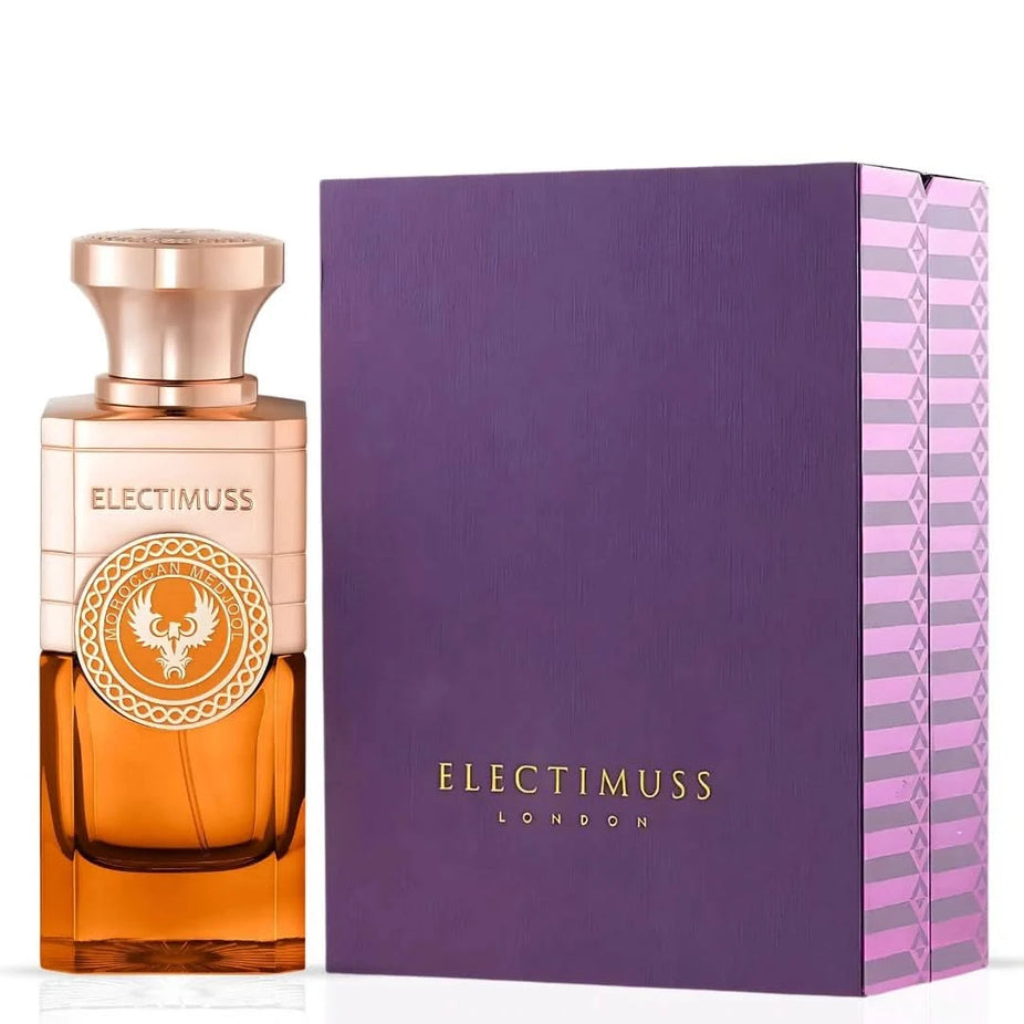 Electimuss London Moroccan Medjool Parfum Spray 100ml bottle, elegant EDP extrait de parfum with intricate packaging.