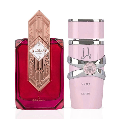Maha by Ard Al Zaafaran & Yara by Lattafa Eau de Parfum Sprays 100ml (3.4 oz) (Bundle)