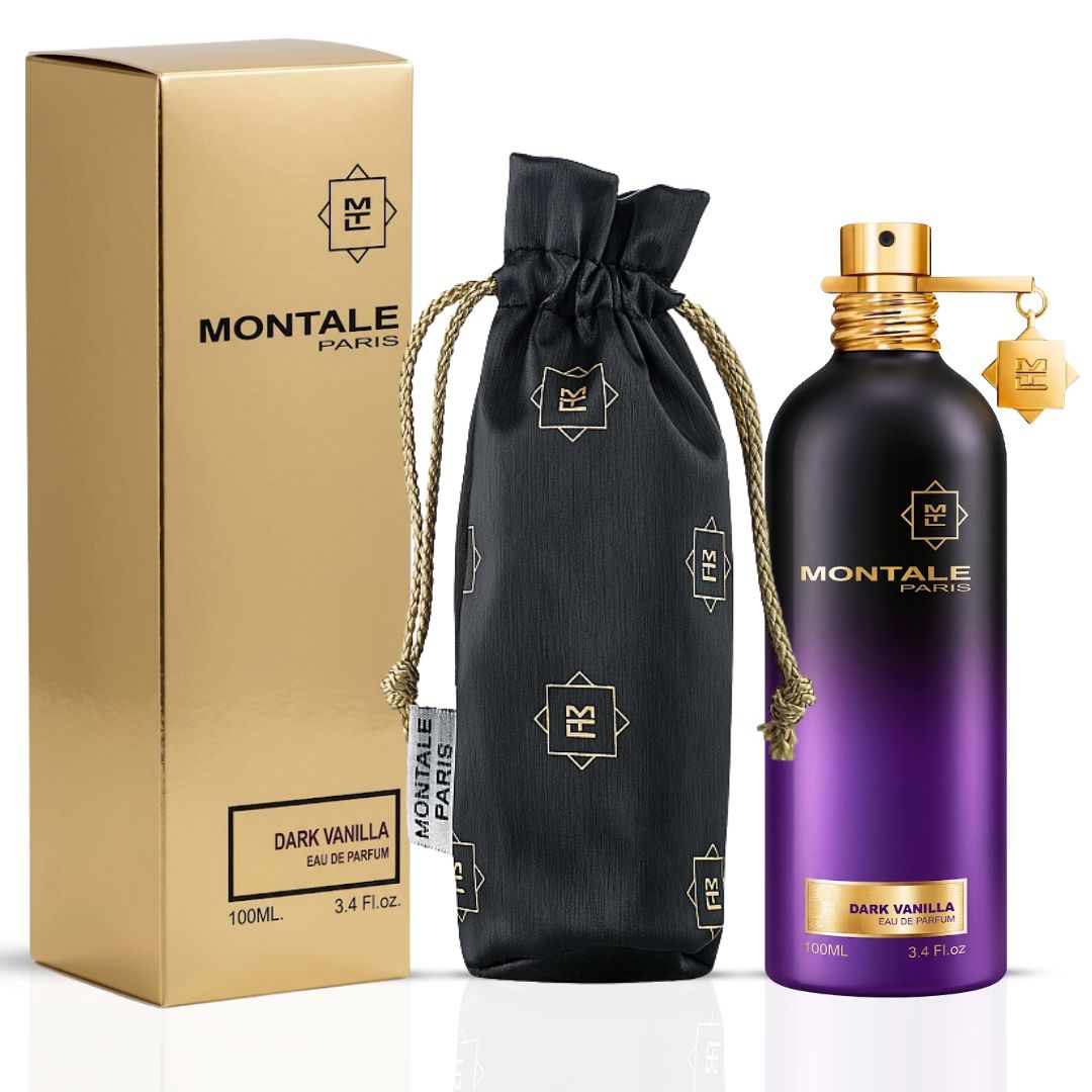 Montale Dark Vanilla Eau de Parfum spray bottle, 100ml, featuring a sleek design and dark vanilla scent.