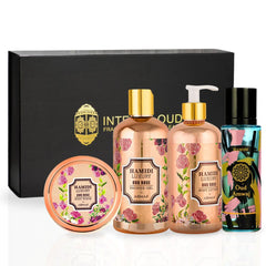 4PCS LUXURY OUD ROSE & Oud Amwaj - Bath & Body Gift Set Magnetic Box By Hamidi | Ultra Moisturizing, Skin-Nourishing, Naturally Derived Ingredients. (Pack Of 4) - Intense Oud