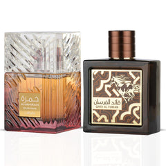 Khamrah Dukhan 100ML & Qaed Al Fursan Untamed 90ML - Eau De Parfum Sprays by Lattafa | Unleash the Fire Within—Two Icons of Depth, Warmth & Indulgence. (Bundle) - Intense Oud