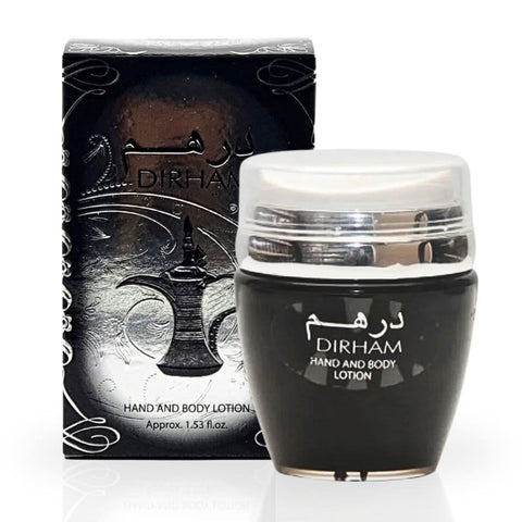 Dirham Hand & Body Lotion by Ard Al Zaafaran, 45ml, moisturizing and nourishing lotion with a fresh fragrance for dry skin.
