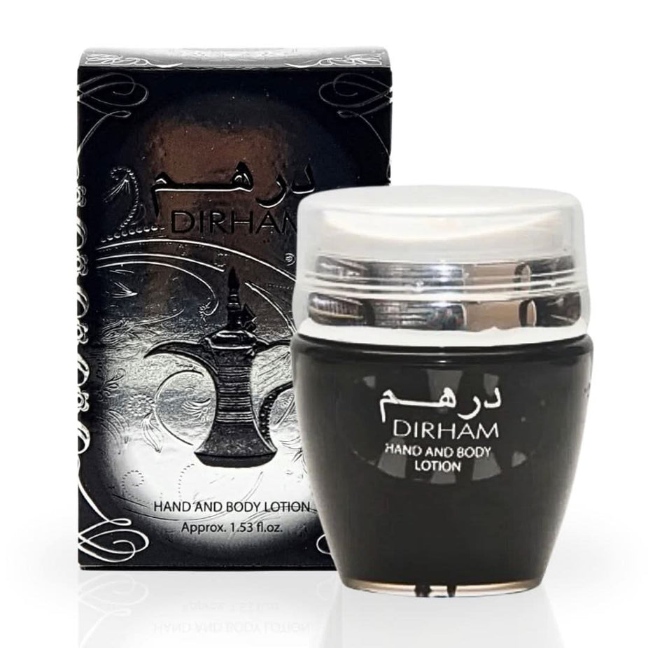 Ard Al Zaafaran Dirham Hand & Body Lotion 45ML, creamy moisturizer with fresh fragrance, nourishing and replenishing dry skin.