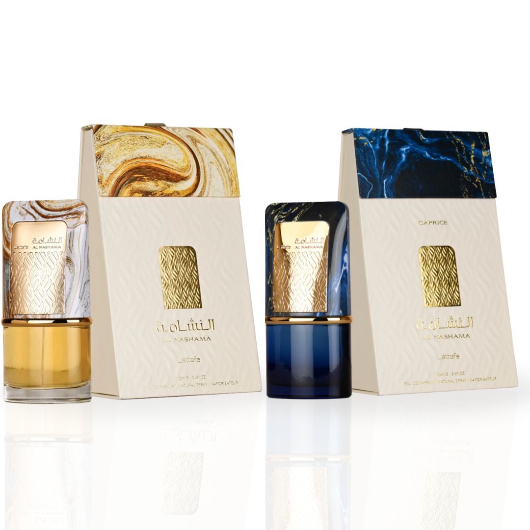 Al Nashama & Al Nashama Caprice EDP Sprays - 100ML (3.4 OZ) by Lattafa | Always in Season, Endlessly Captivating. (OPULENT BUNDLE) - Intense Oud